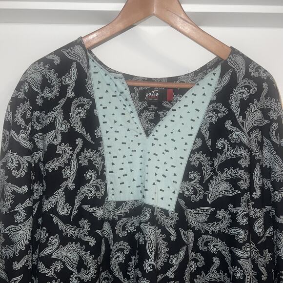 Patio Casuals By Cabernet Dress Tunic Beaded Black Paisley Side Pockets Size XL - Picture 6 of 8